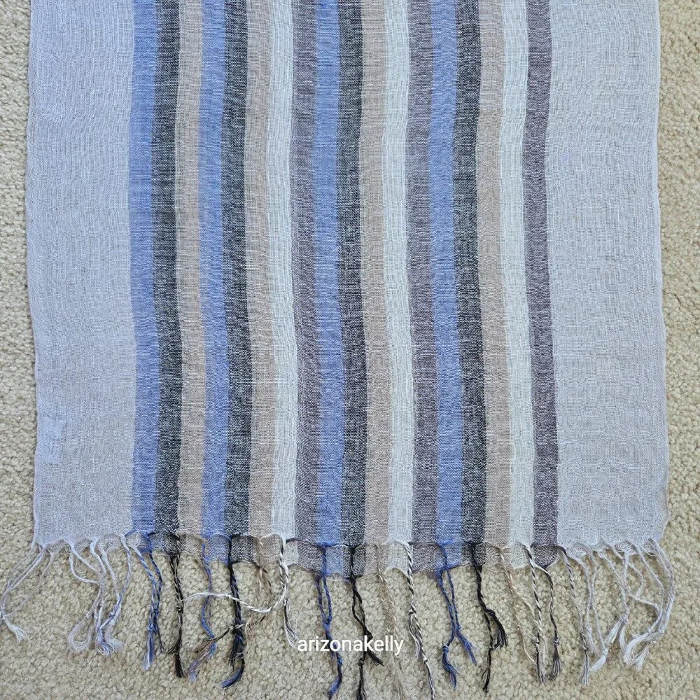 Linen Scarf Blue Grey Tan--Made in Paris